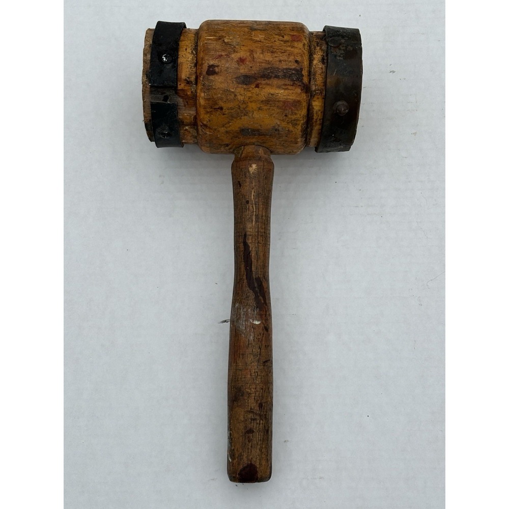 Antique Primitive Large Wood & Metal Mallet Hammer Rustic Decor Brutalist 13" - Picture 5 of 9